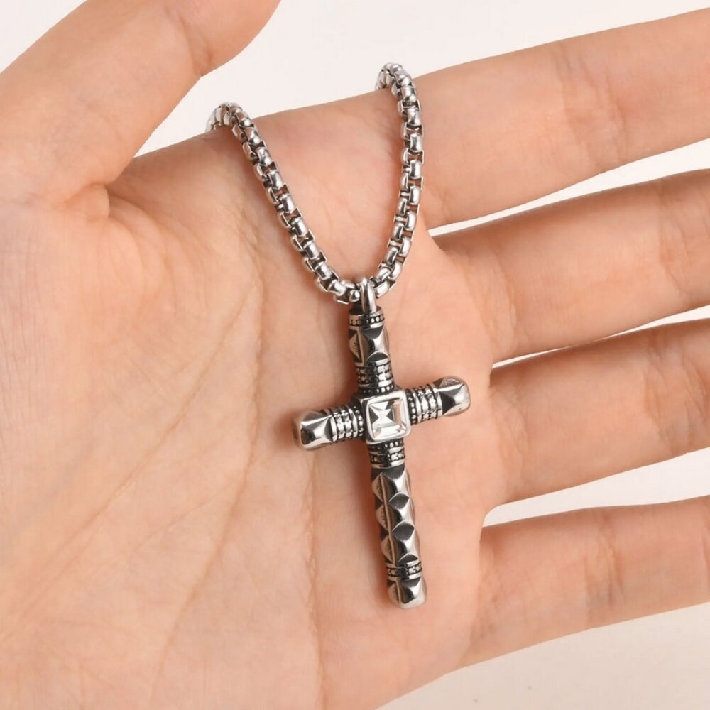 24" Mens 14K White Gold 2ct Diamond Cross Necklace Christian 14 K Silver Jewelry